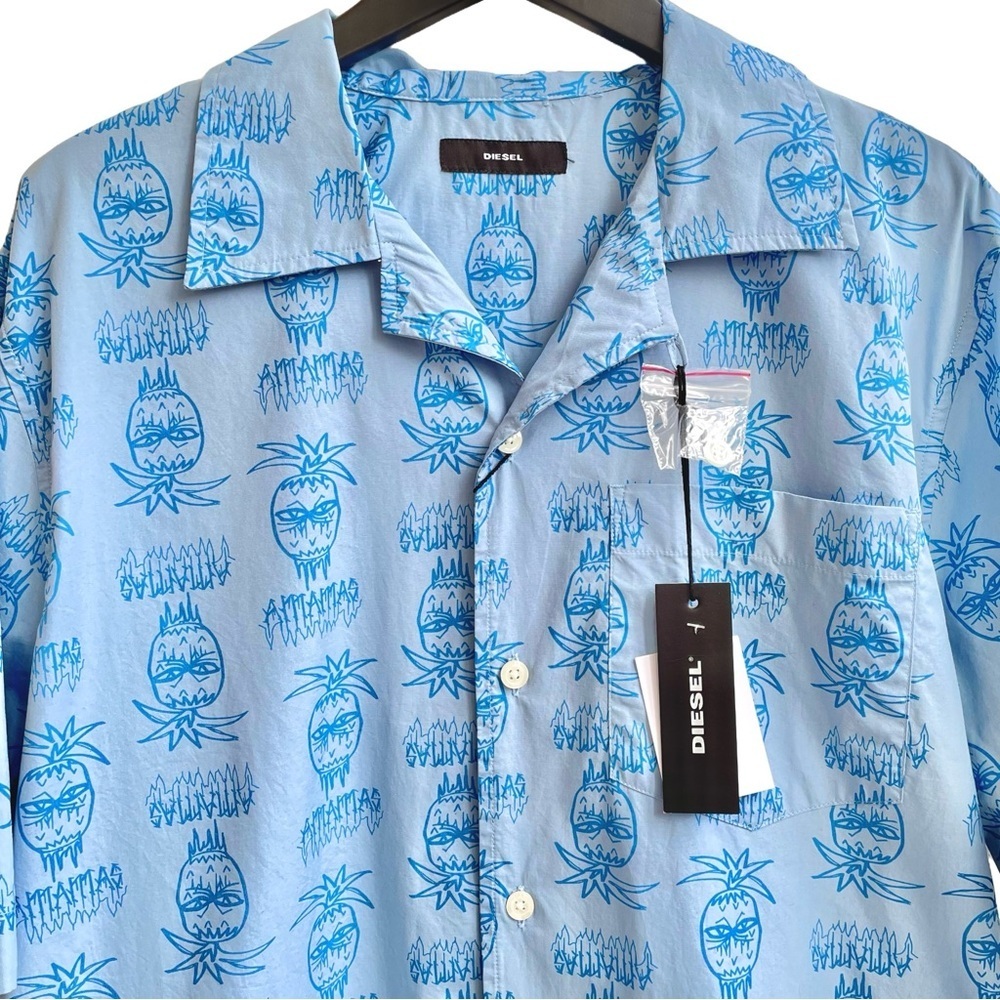 DIESEL Blue Cotton Pineapple Print Short-Sleeve Shirt, Men’s Medium - Picture 8 of 8